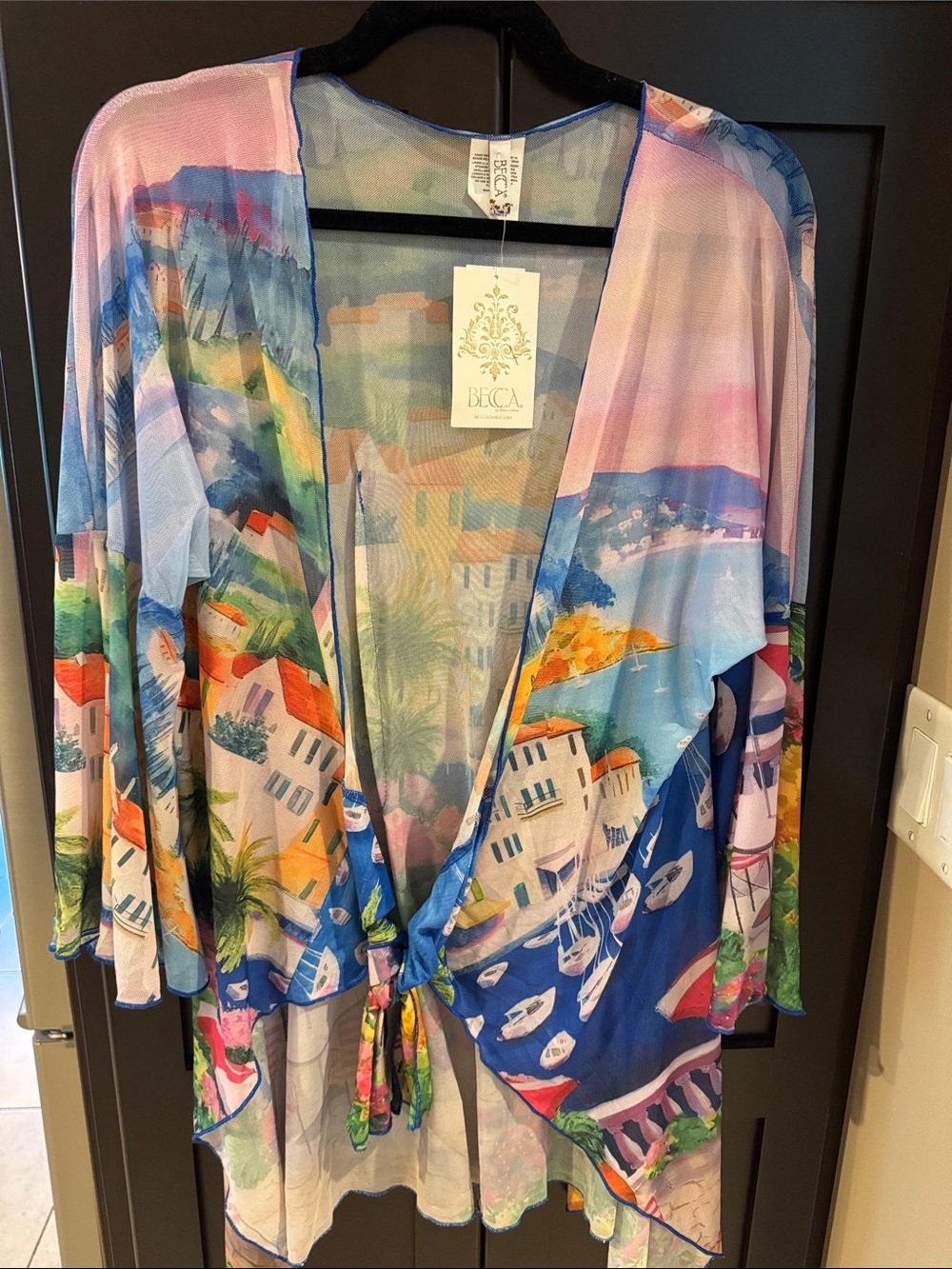BECCA Costal Print Tie-Front Kimono  Mediterranean vibe!  
NWT Large